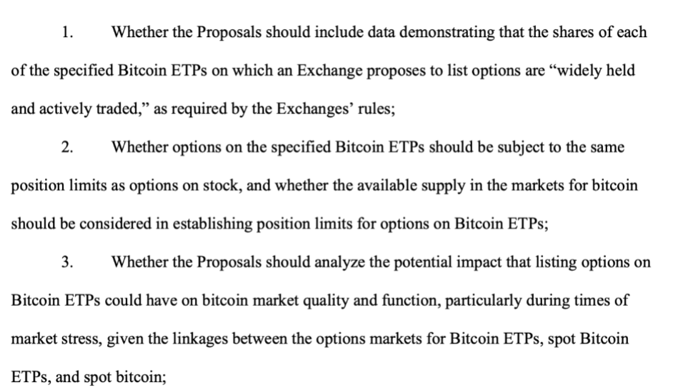 SEC requests public feedback on Bitcoin options trading. Source: SEC