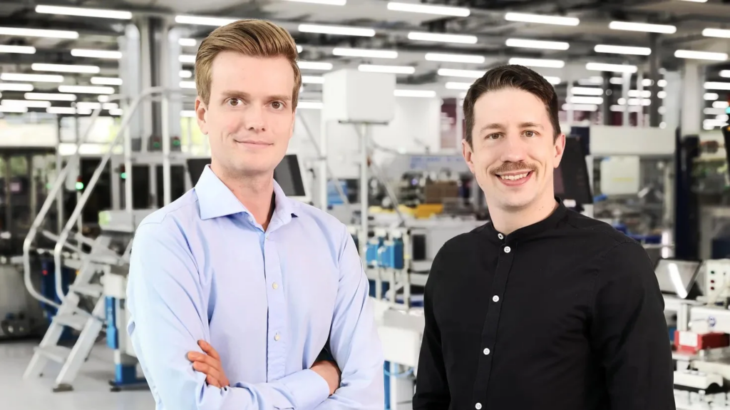 EthonAI co-founders Julian Senoner (CEO, left) and Bernhard Kratzwald (CTO) at a Siemens factory in Zug, Switzerland. Source: EthonAI