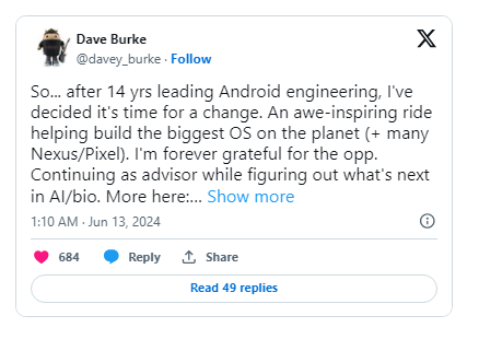 Android VP Dave Burke Steps Down to Explore AI/bio Roles