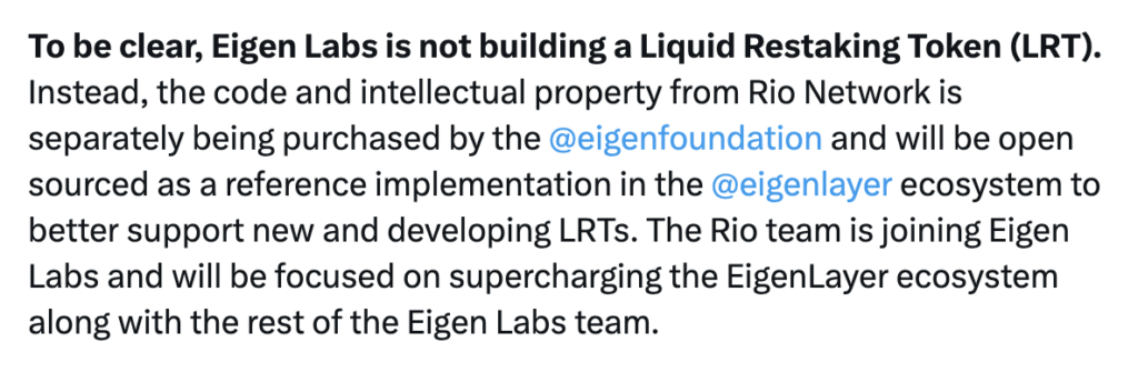 Eigen Lab's post on X. Source: Eigen Labs