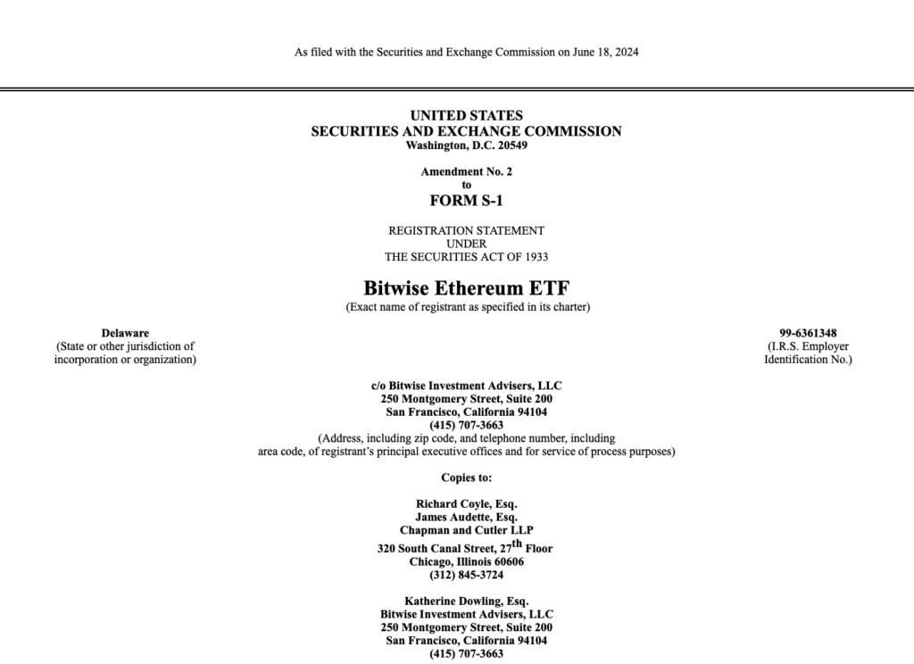 Bitwise 's Form S-1 filing. Source: SEC