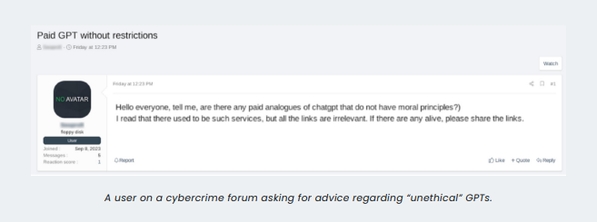 A user asks for advice on "unethical" GPTs. Source: Elliptic report
