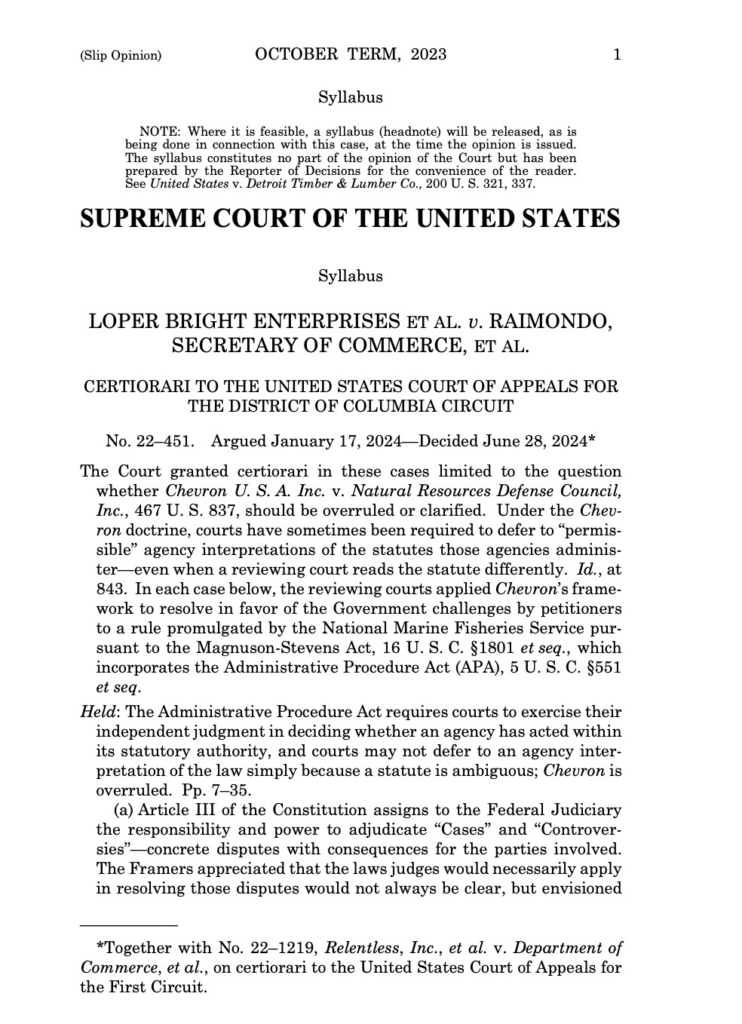 The opening page of Loper Bright Enterprises v. Raimondo