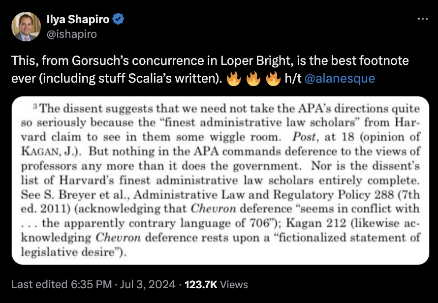 An excerpt from Justice Neil Gorsuch's concurrence in Loper Bright Enterprises v. Raimondo. Source: X