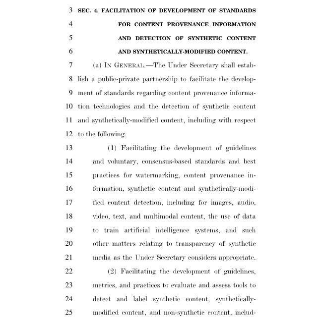 The COPIED ACT calls for online content to be watermarked to better protect against AI-generated content. Source: US Senate