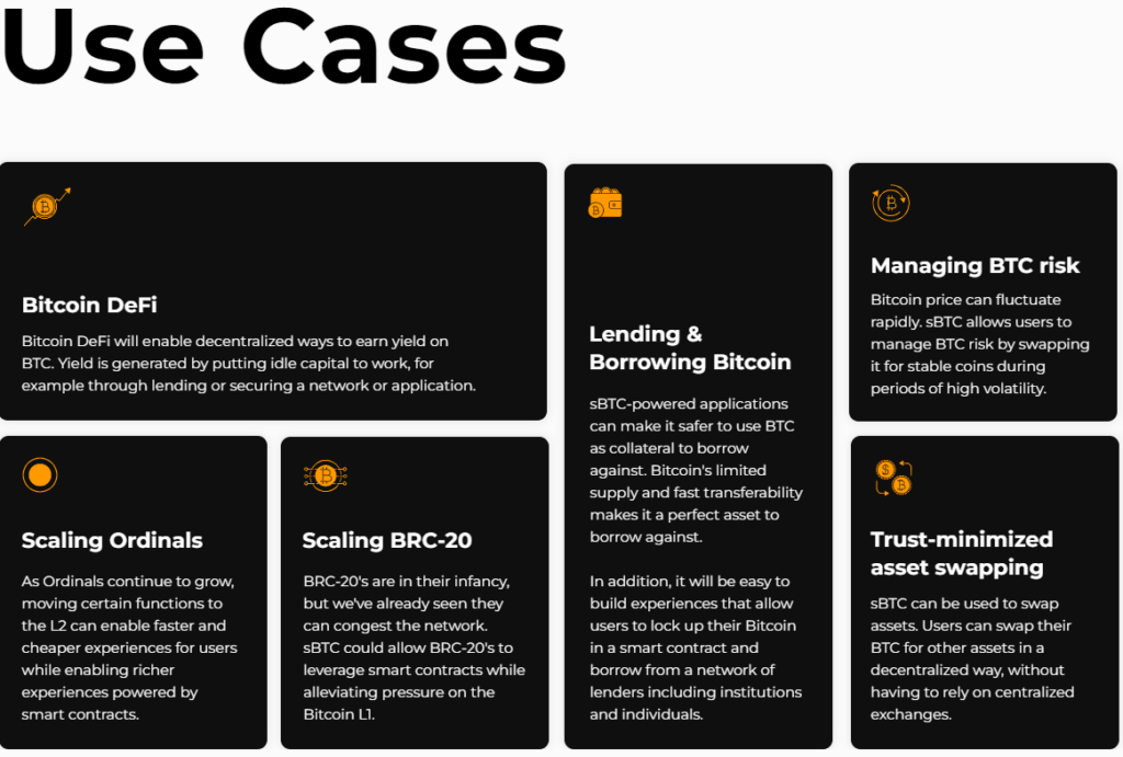 sBTC use cases. Source: Sbtc.tech