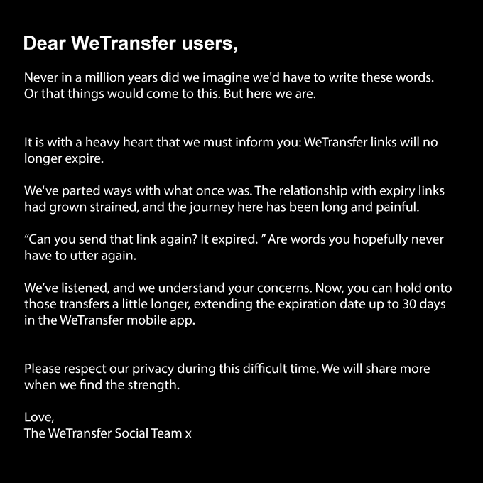 WeTransfer Expiry Dates: You Can Now Extend