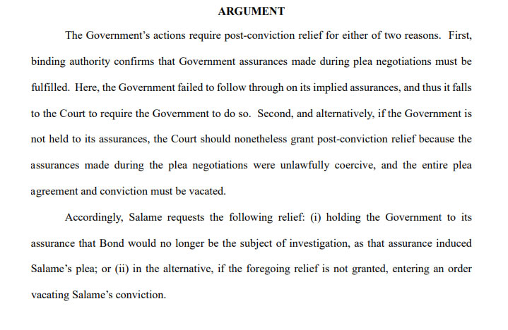 Salame alleges the plea negotiations were “unlawfully coercive. Source: Courtlistener