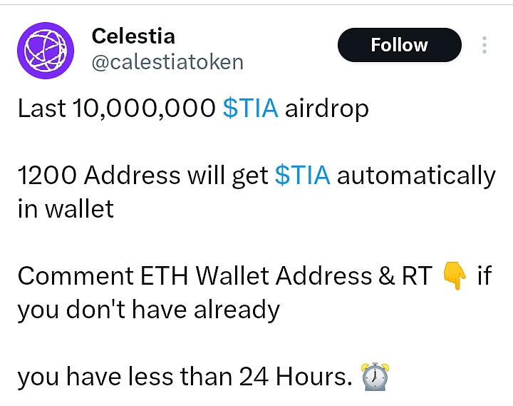 example of an airdrop scam (twitter)