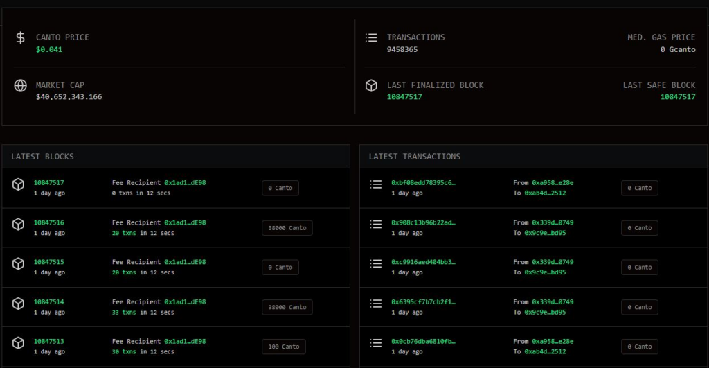 The Canto blockchain has been down for over a full day now, pending an upgrade to try  Source: CantoScan block explorer