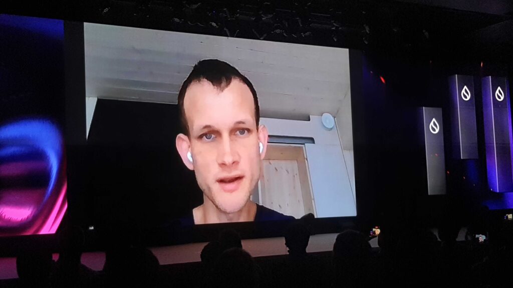 Vitalik speaks with the Korea Blockchain Week audience through a video call. Source: Cointelegraph