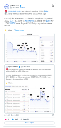 Buterin-backed Wallet Dumps 1,300 ETH in 11 Days