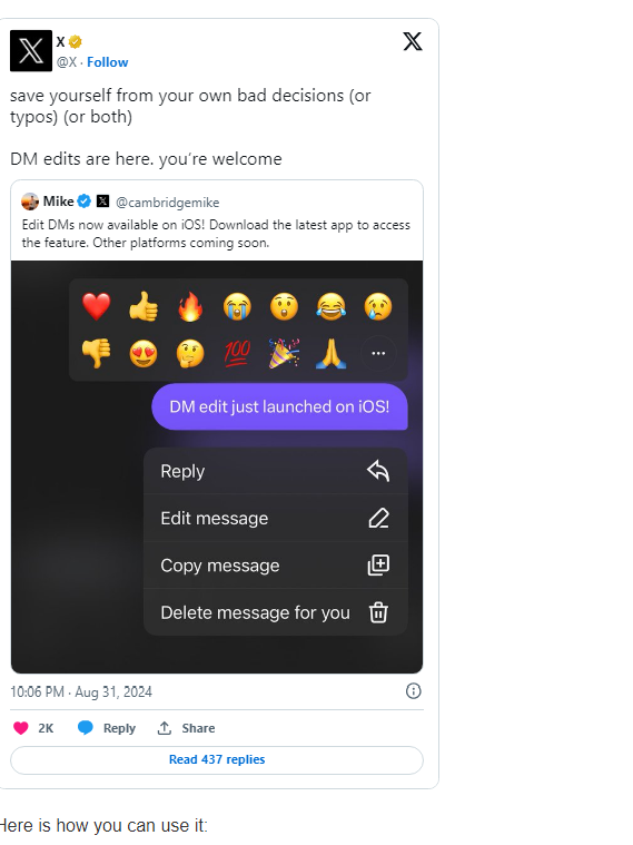 You Can Now Edit DMs on X