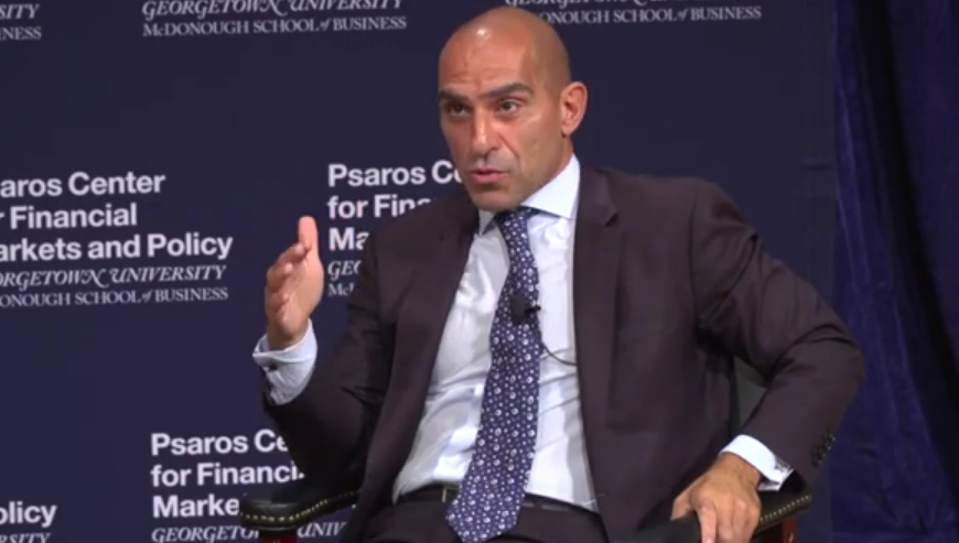 CFTC Chair Rostin Behnam speaking at Georgetown University in Washington DC on July 17. Source: Psaros Center for Financial Markets and Policy / YouTube