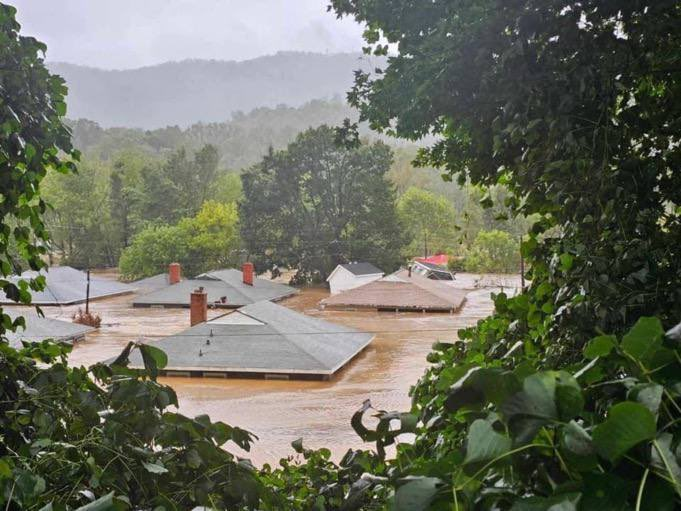 Houses were nearly entirely flooded as a result of Hurricane Helene. Source: X