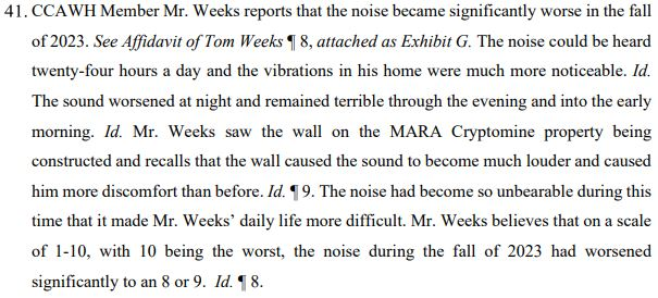 An excerpt from the suit where one of the plaintiffs explains how the mine has allegedly affected him. Source: Earthjustice