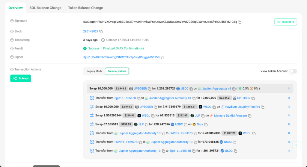 The wallet address strongly believed to belong to Jaypeg. Source: Solscan.