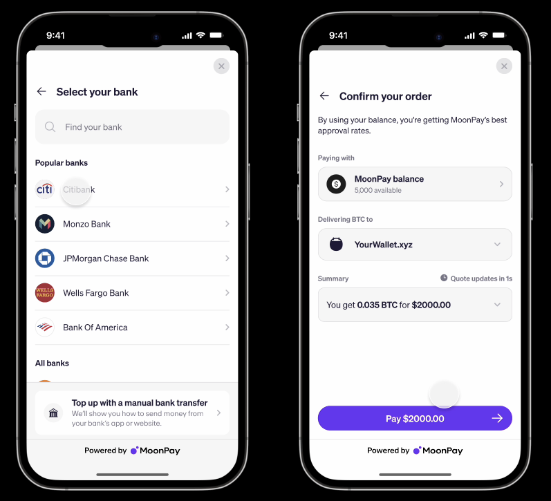 The process of depositing and withdrawing from MoonPay Balance. Source: MoonPay