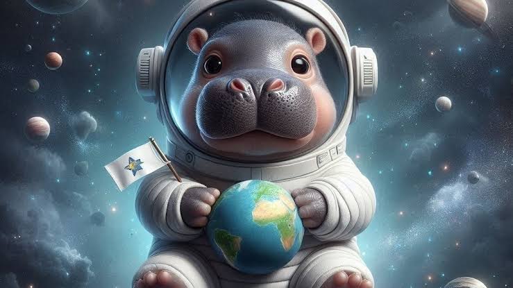 a cartoon hippo in a space suit holding a globe