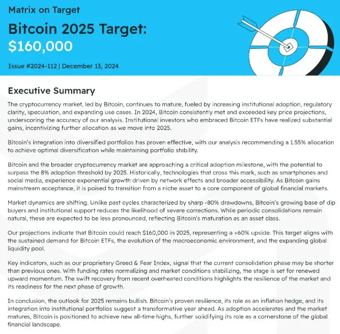 Bitcoin to $160,000 by 2025. Source: Matrixport