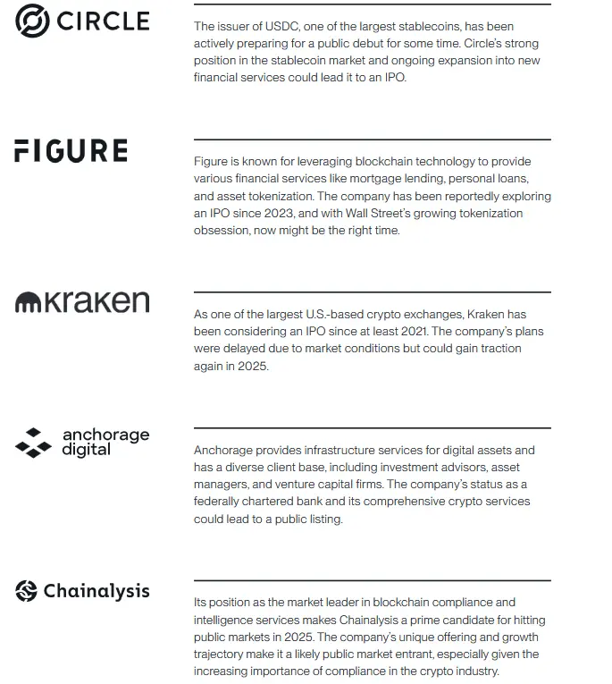 Five strongest candidates for IPO listings in 2025. Source: Bitwise