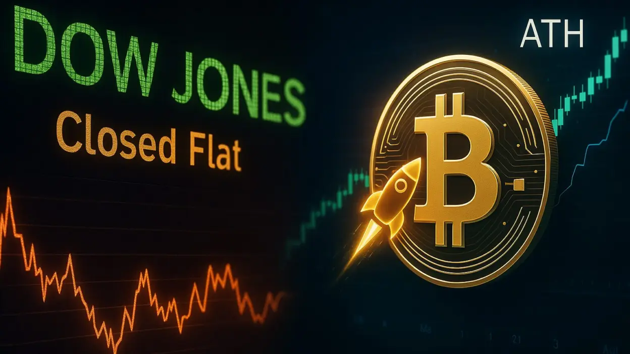 Dow Ends Flat as Bitcoin Hits New High