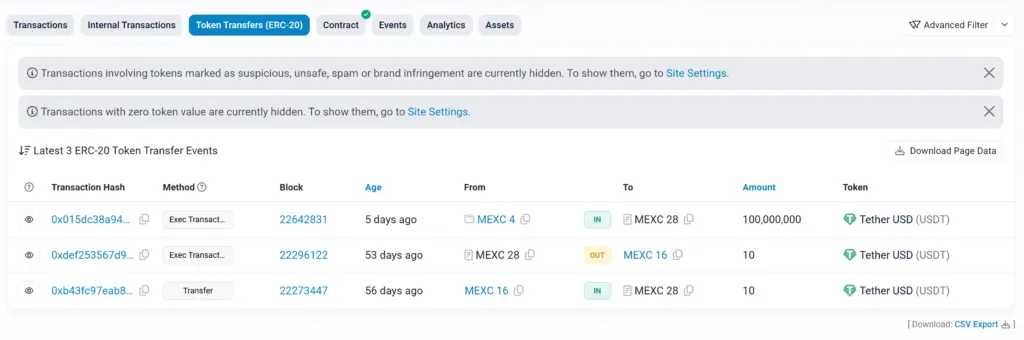 MEXC’s $100 million user protection fund. Source: Etherscan