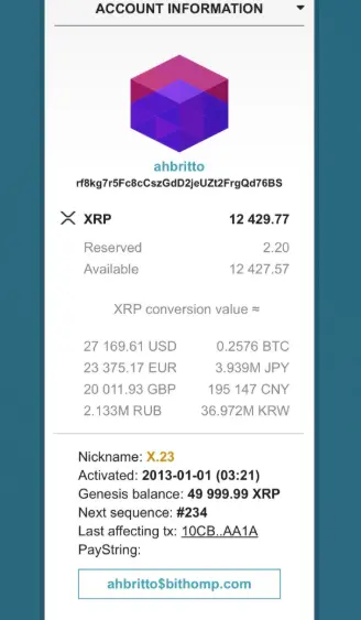 Source: X; X.23 XRP Wallet Details