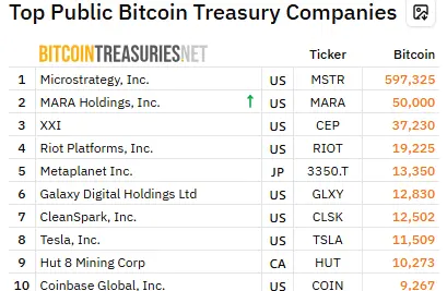 Bitcoin Holding Companies
Source: BitcoinTreasuries; Bitcoin Holding Companies