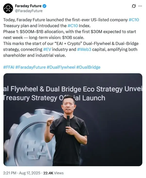 Faraday Future Plans Multibillion Crypto Strategy - Protechbro: Top Stories on Bitcoin, Ethereum, Web3, & Blockchain Source: Faraday Futures