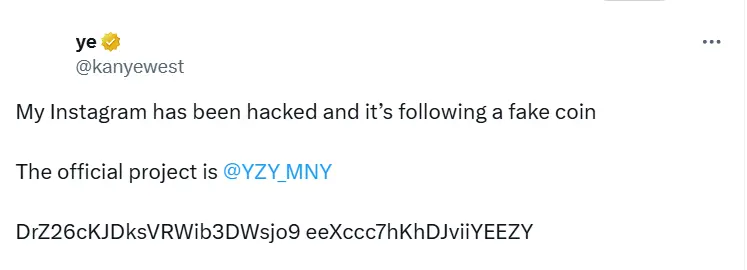 YZY Meme Coin Price Drops 82% One Week After Launch - Protechbro: Top Stories on Bitcoin, Ethereum, Web3, & Blockchain Source: X, Kanye West